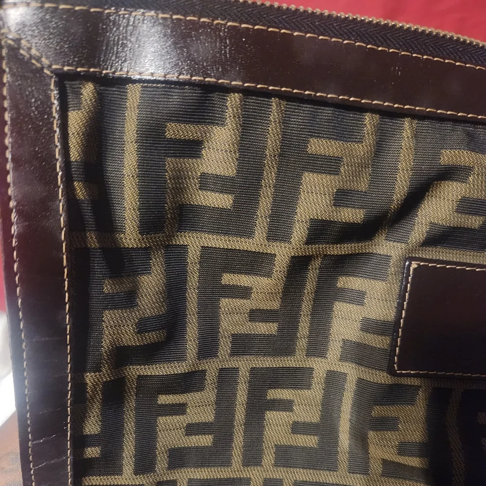 Authentic FENDI Zucca Clutch Nylon &  Leather clutch - Picture 9 of 9